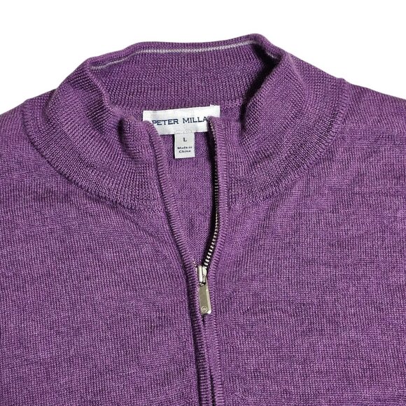 Peter Millar Sweater Mens Large Purple 1/4 Zip Pullover Merino Wool Blend - Picture 2 of 6